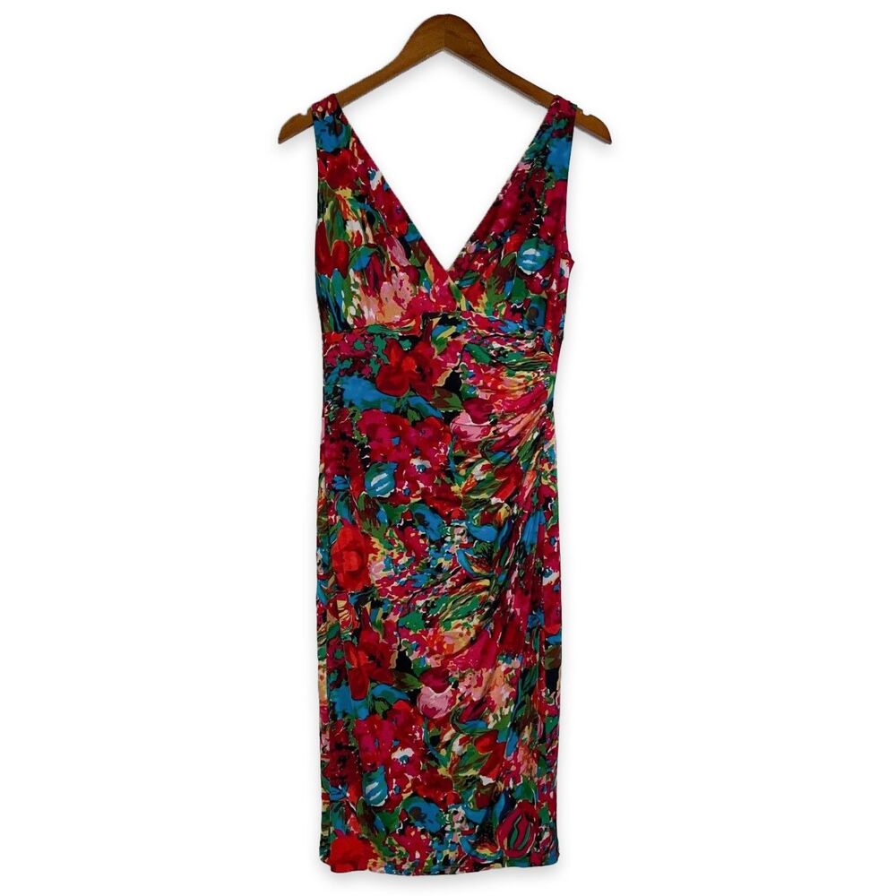 Lauren Ralph Lauren Floral Faux Wrap Dress Stretch Multicolor Size S